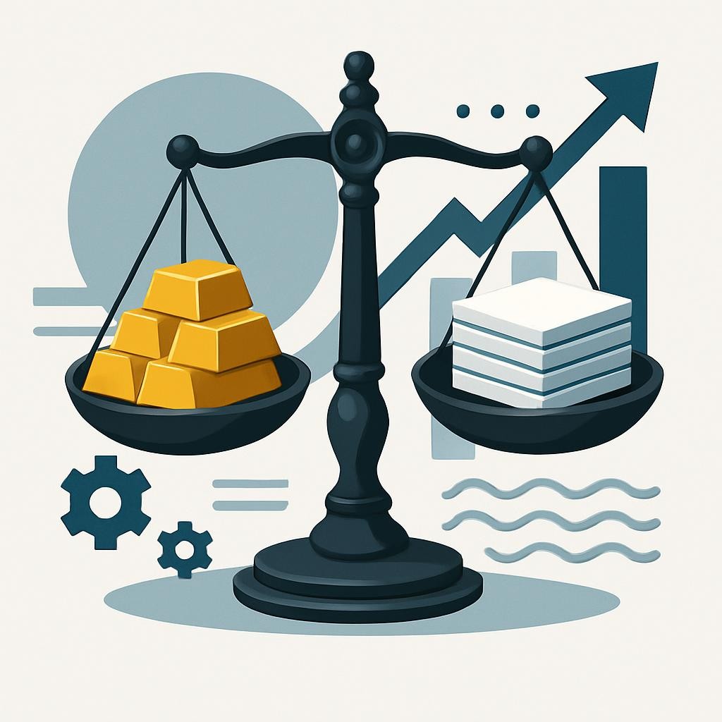 An abstract, professional image representing macroeconomics and policy development, no text, modern, symbolic visuals, business and governmental concepts